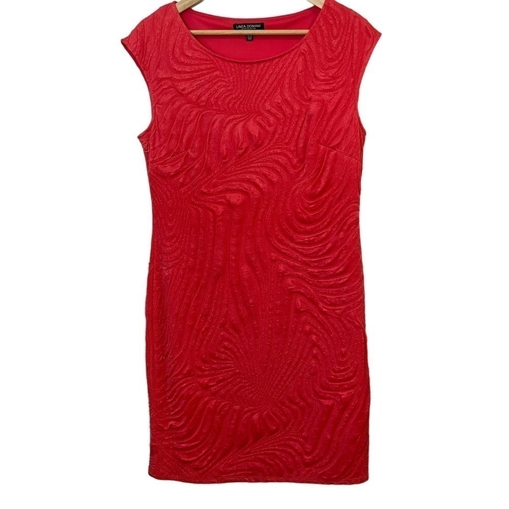 Linea Domani Textured Sheath Dress Sz 12 XL Pink Lined Cap Sleeve Cocktail EUC